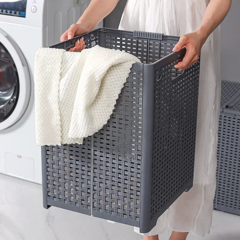 panier à linge pliable avec couvercle et séparation - vue 4 sur 14