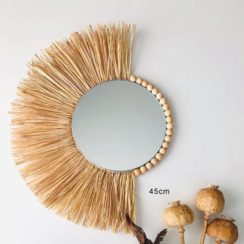 Nordic Style Straw Rattan Wall Decor, Round Rattan Mirror, Decoration Mirror - vue 13 sur 12