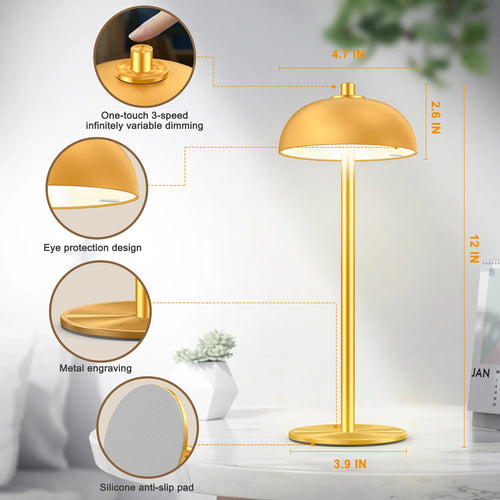 SUBORT Lampe de Table pour Chambre à Coucher Lampe Tactile sans Fil Rechargeable Camping Champignon Lampe créative Lumière d'ambiance USB-C Lampe de Bureau - vue 8 sur 8
