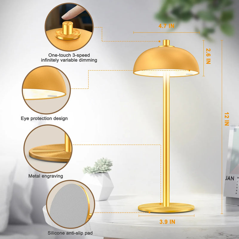 SUBORT Lampe de Table pour Chambre à Coucher Lampe Tactile sans Fil Rechargeable Camping Champignon Lampe créative Lumière d'ambiance USB-C Lampe de Bureau