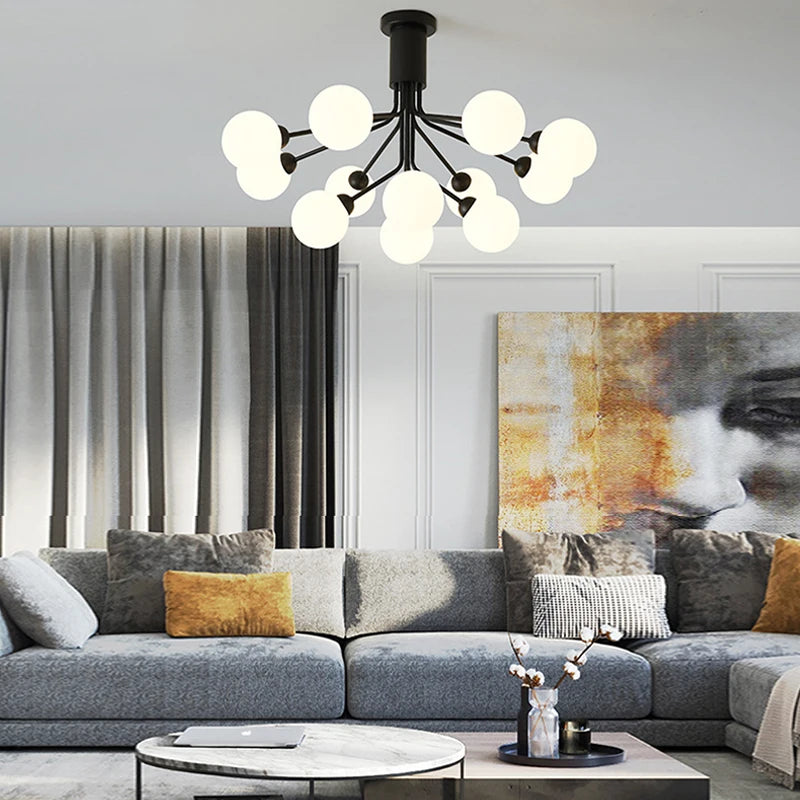 lustre nordique en verre moléculaire pour décoration intérieure - vue 3 sur 16