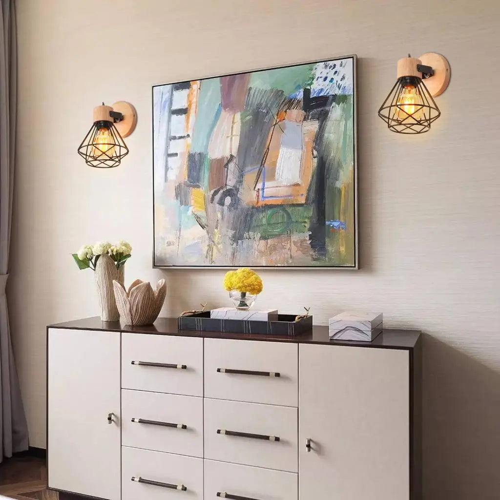 applique murale rétro industrielle en fer et bois décoration d'intérieur moderne - vue 4 sur 15