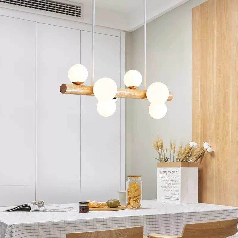 lustre en bois éclairage suspendu style moderne minimaliste - vue 6 sur 13