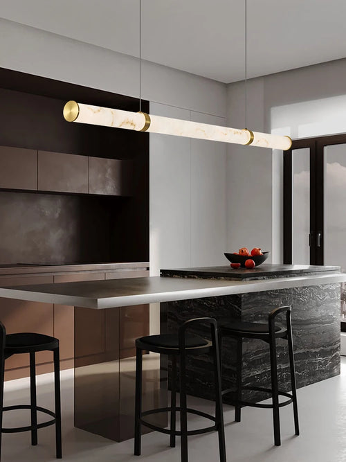 Modern Minimalist All Copper Light Luxury Resin Dining Table Island, High-end Long Strip Straight Line Lighting Decorative Lamp - vue 3 sur 12