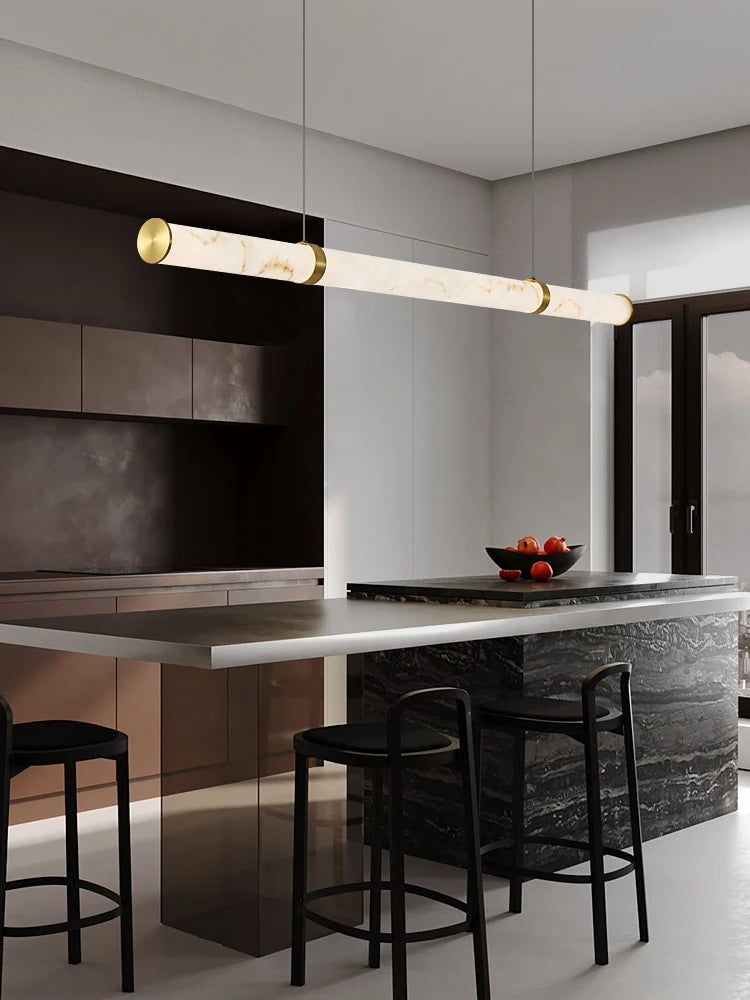 Modern Minimalist All Copper Light Luxury Resin Dining Table Island, High-end Long Strip Straight Line Lighting Decorative Lamp - vue 2 sur 12