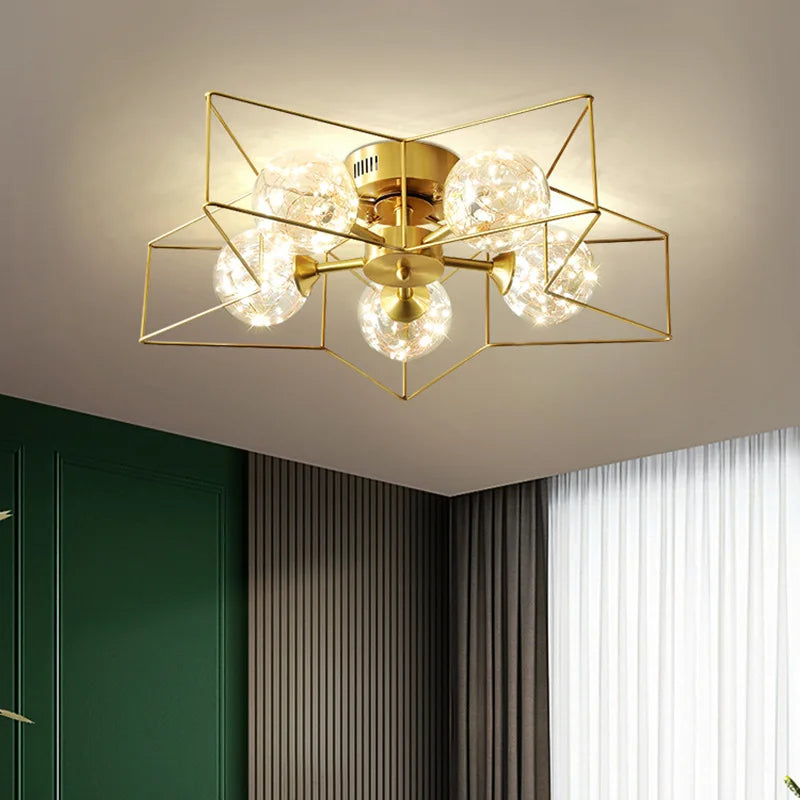 lustre moderne minimaliste en cuivre avec abat-jour étoile led - vue 6 sur 23