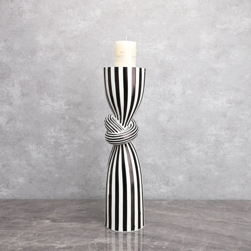 Black and White Striped Twisted Rope Knot Single Candle Holder, Resin, Dining Table Wedding Center Decoration, Modern Decoration - vue 7 sur 8