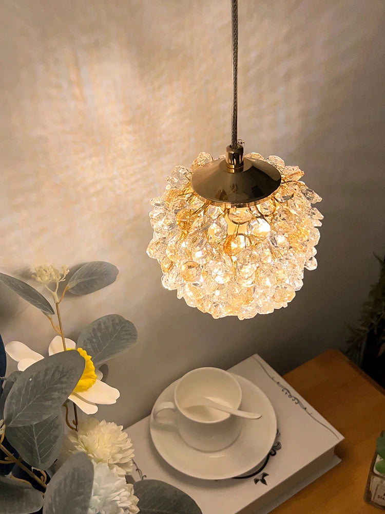 suspension moderne en cristal avec cordon réglable en métal doré - vue 5 sur 12