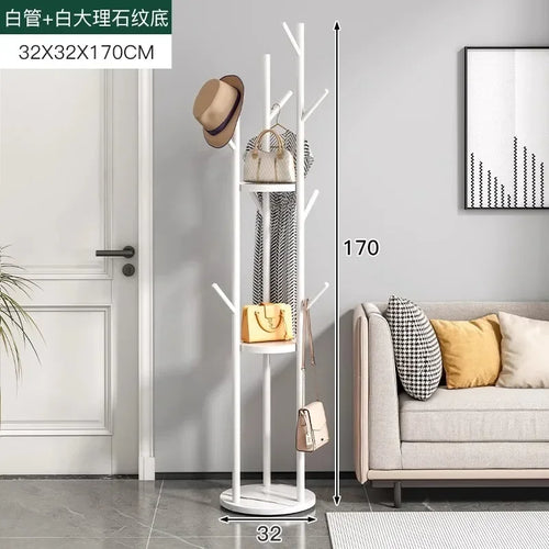 Freestanding Marble Metal Coat Rack, 3 Storage Shelves, 9 Hooks, Hall Tree for Coats, Hats, Bags, Entryway Organizer - vue 25 sur 26