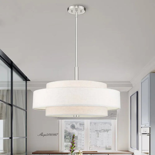 Modern minimalist fabric pendant light rounded creative ceiling lamp for living room and dining room - vue 2 sur 8