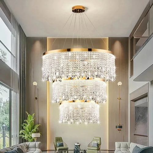 lustre en cristal de luxe doré à Led cercle - vue 3 sur 15