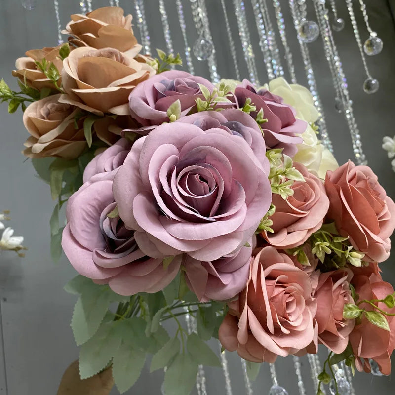 bouquet de roses artificielles en soie décoration florale élégante - vue 6 sur 15