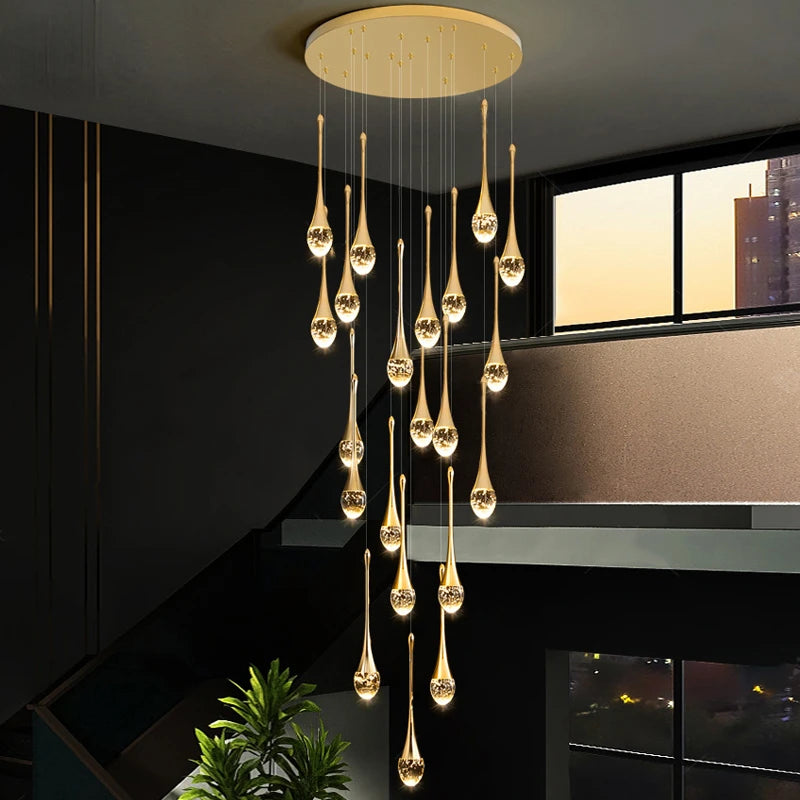 2024 Teardrop LED chandelier staircase luxury corridor long spiral crystal lamp modern home decorative chandelier fixtures - vue 3 sur 15