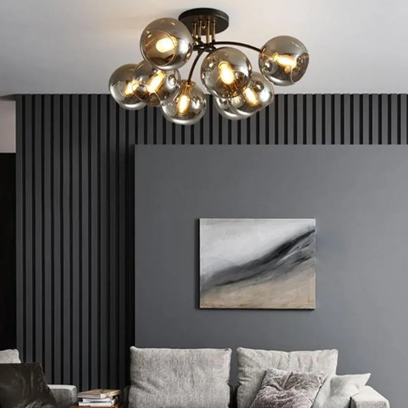 plafonnier industriel design en verre fumé pour décoration moderne - vue 5 sur 12