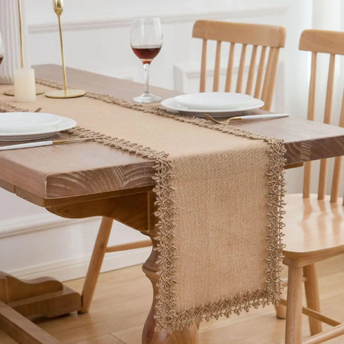 Chemin de table jute macramé style rustique beige - vue 5 sur 7