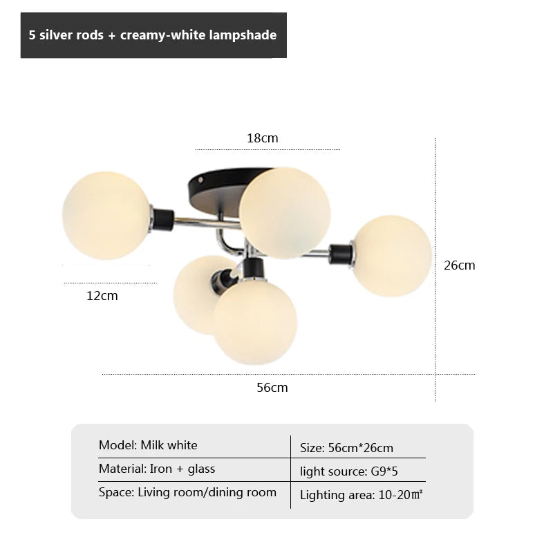 Plafonnier en verre nordique G9 LED lumière industrielle en métal pour chambre salon salle à manger étude maison intérieur loft lumière - vue 15 sur 18