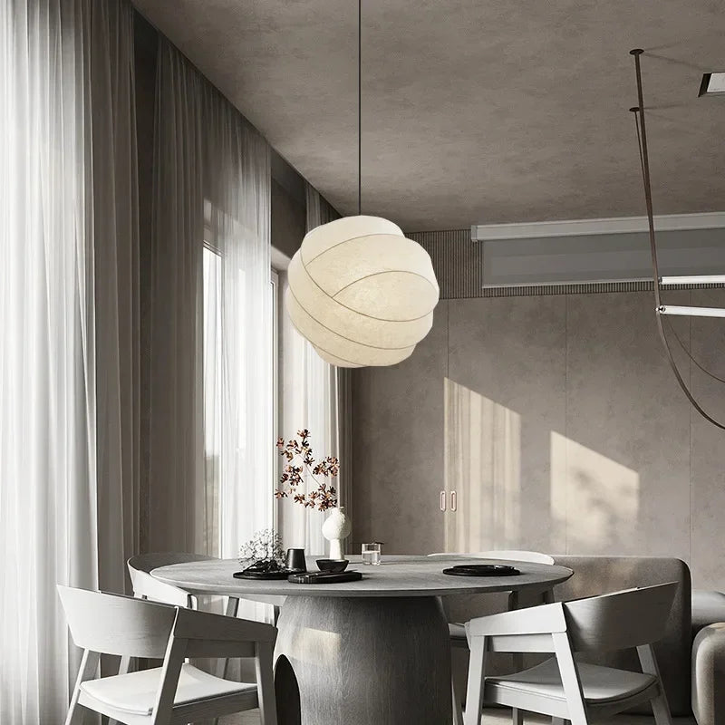 lustre suspendu en soie wabi sabi led moderne nordique - vue 5 sur 7