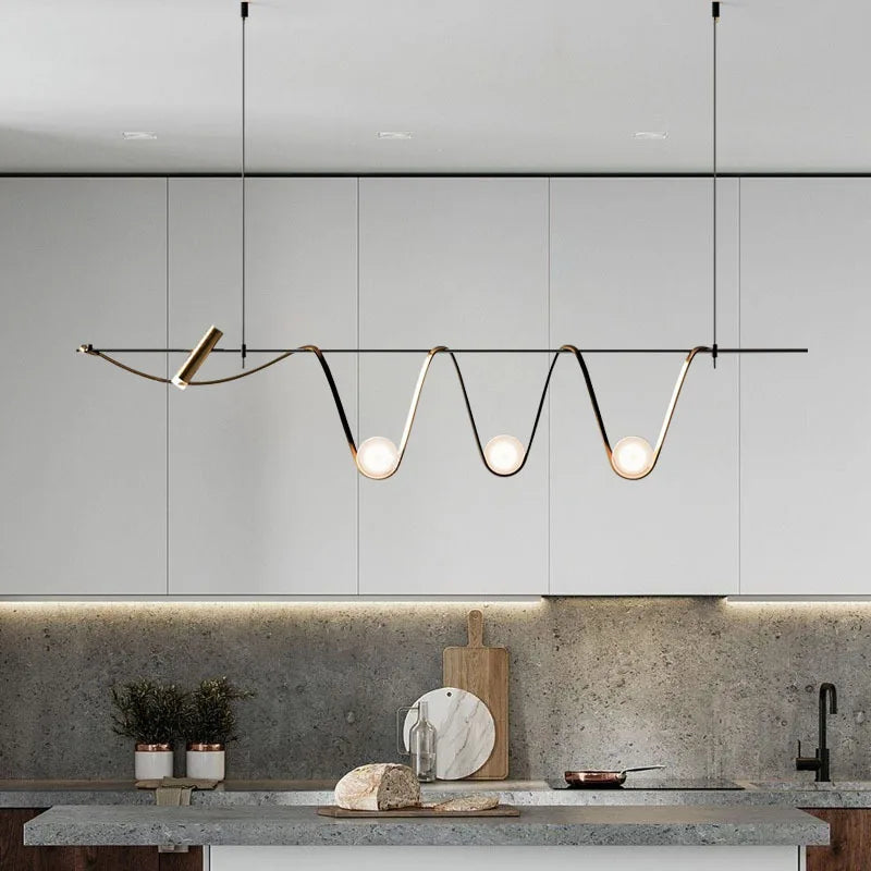 lustre moderne à led design nordique en verre lumineux - vue 4 sur 7