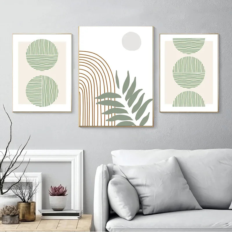 art mural abstrait boho feuilles géométriques moderne décoration intérieur
