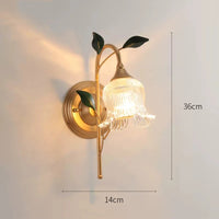 applique murale pastorale française branche dorée feuille verte led rétro