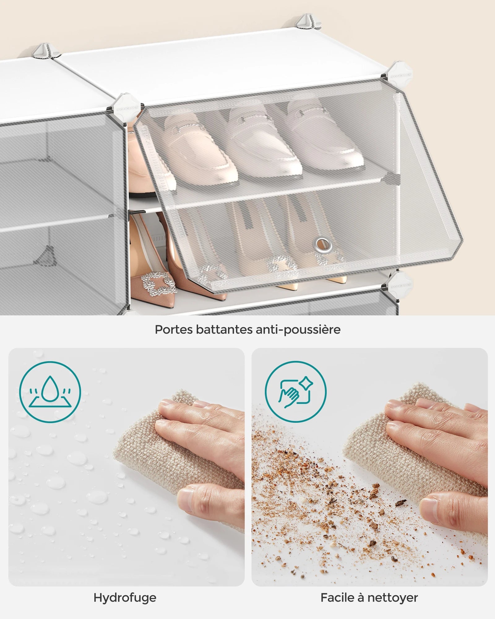 SONGMICS 12-Compartment Shoe Rack, Modular Storage Shelf, 30 x 40 x 30 cm Compartment, White - vue 3 sur 7