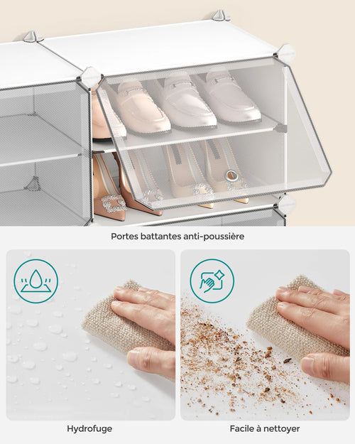 SONGMICS 12-Compartment Shoe Rack, Modular Storage Shelf, 30 x 40 x 30 cm Compartment, White - vue 4 sur 7