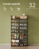 SONGMICS Adjustable Shoe Rack, 8-Tier Shoe Organizer, Shoe Storage Shelf, Steel Tubes and Non-Woven Fabric, Holds up to 32 Pairs