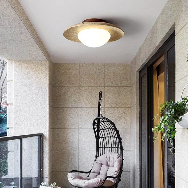 plafonnier wabi sabi en travertin forme de disque pour intérieur et extérieur - vue 3 sur 6