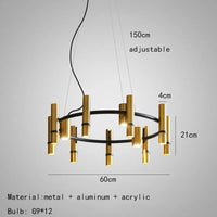 lustre en métal doré avec anneau noir réglable pour divers espaces