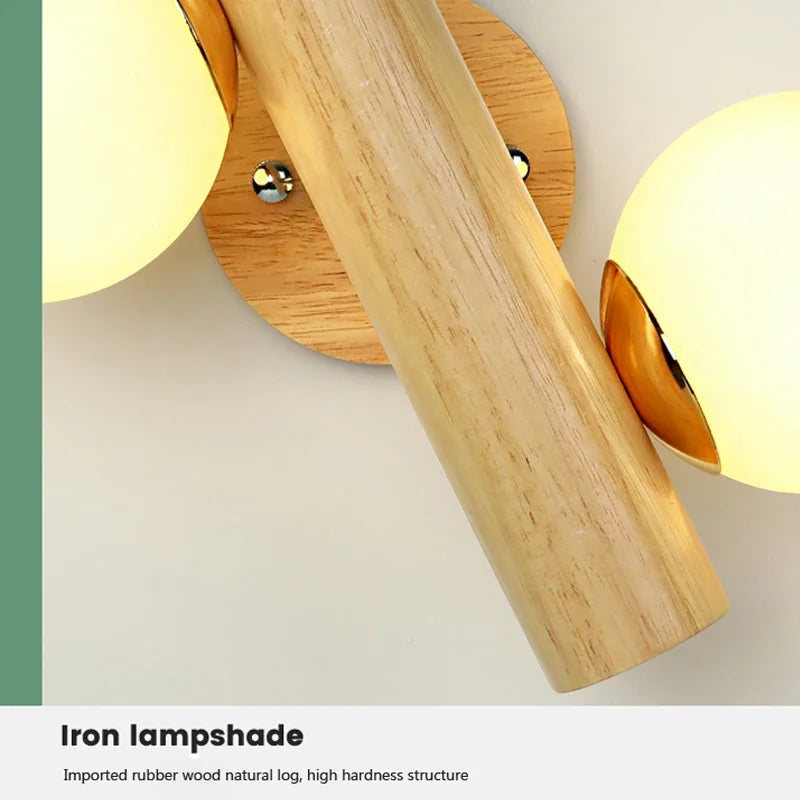 applique murale led nordique en verre et bois réglable moderne - vue 6 sur 7