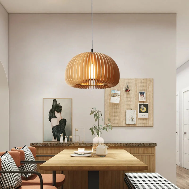 suspension luminaire rétro en bois pour îlot cuisine - vue 5 sur 9