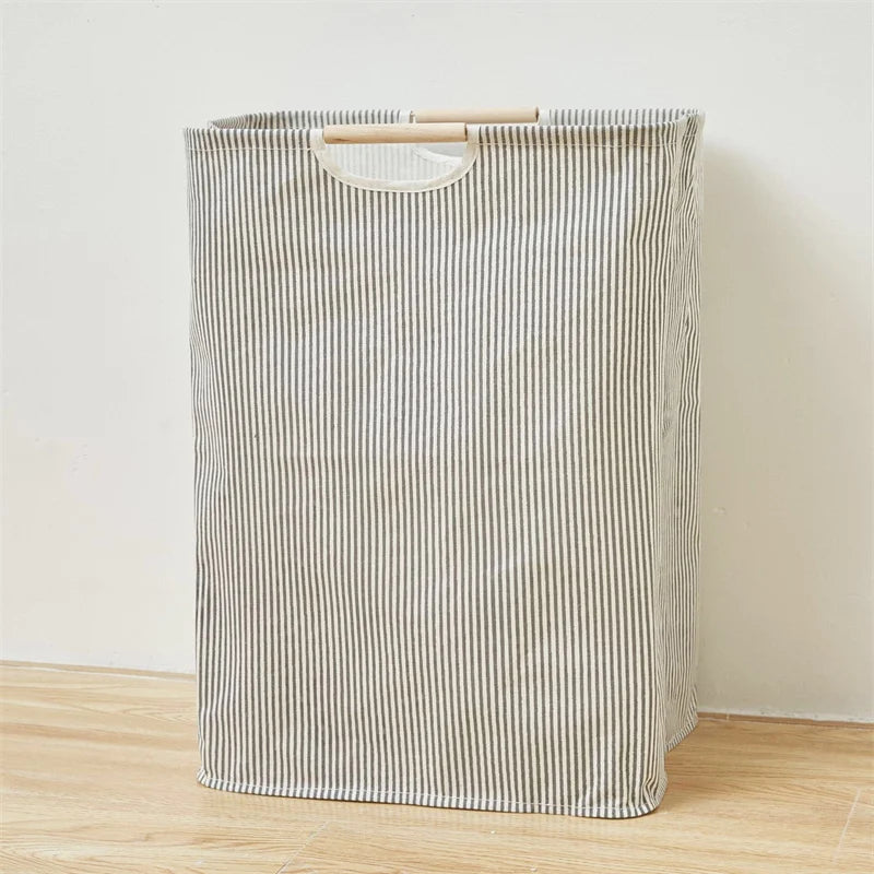 56*40*27CM Japanese Cotton Linen Dirty Clothes Basket, Folding Portable Fabric Laundry Basket，Bathroom Waterproof Storage Basket - vue 9 sur 12
