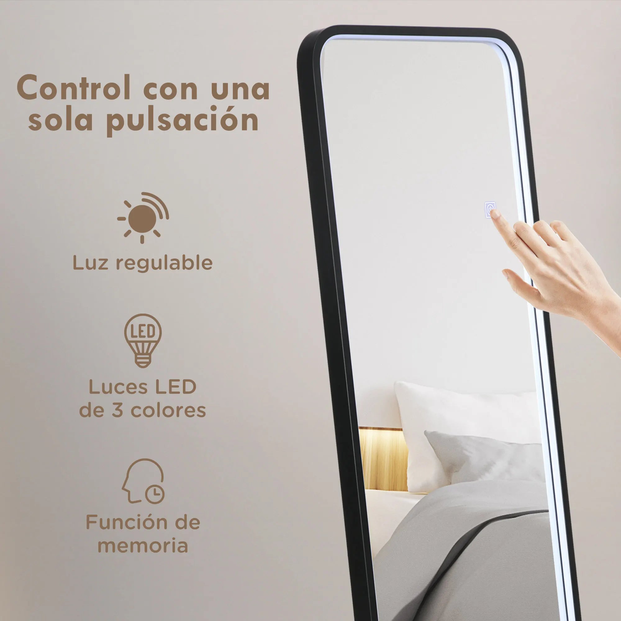 HOMCOM full body mirror with LED lights 151,5x50 cm memory function - vue 3 sur 6