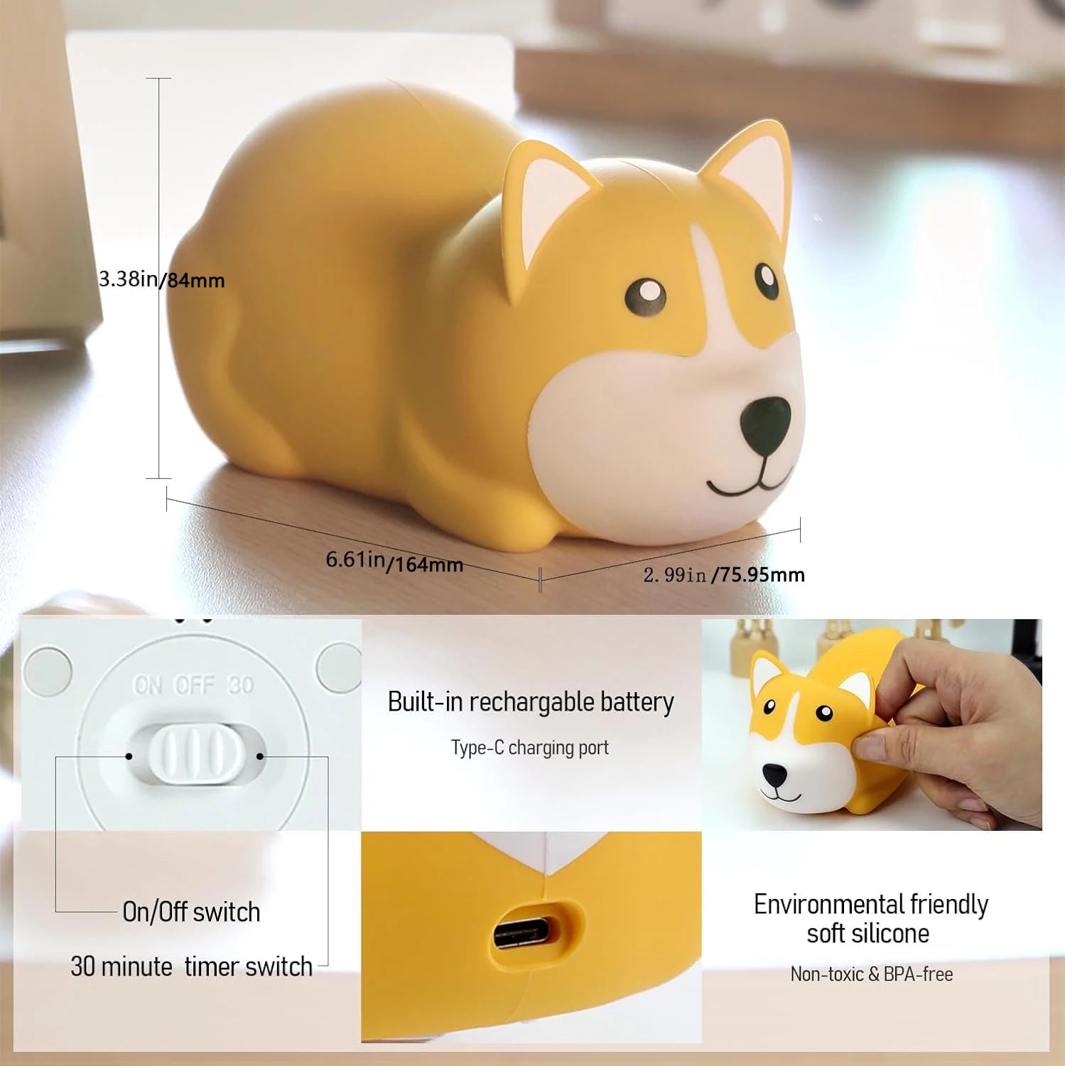 LED mignon Corgi veilleuses capteur tactile animaux lampe de nuit Silicone chien pour enfants enfant cadeau chambre chevet décor bébé lumière - vue 5 sur 7