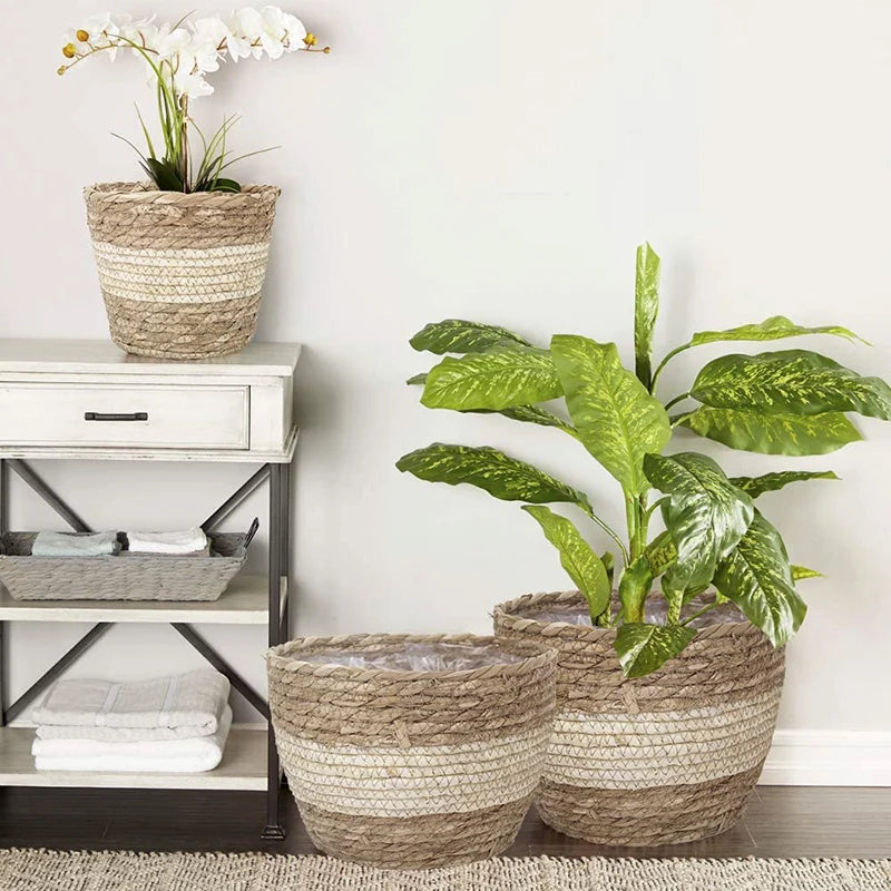 pot de fleurs tressé en paille pour plantes d'intérieur et extérieur - vue 4 sur 12