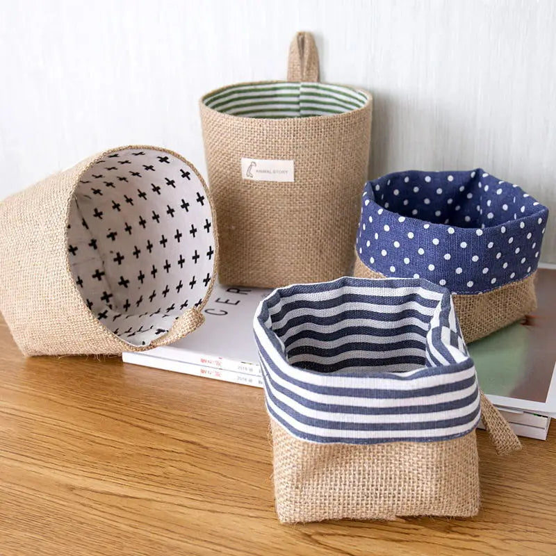 lot de 3 paniers suspendus en toile de jute pour rangement décoratif - vue 4 sur 13