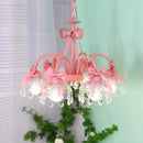 lustre mignon pour chambre de petite fille avec nœud rose en cristal