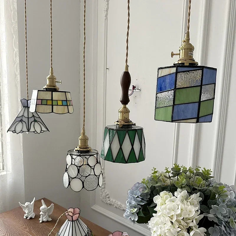 lustre en verre fait main style tiffany pour décoration intérieure - vue 6 sur 15
