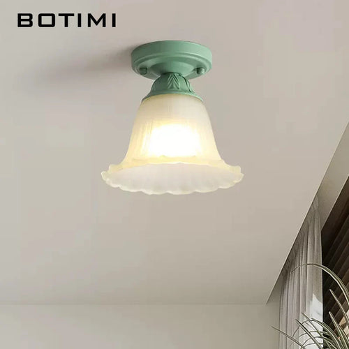 botimi plafonniers campagne verre dépoli métal vert luminaires balcon - vue 2 sur 7