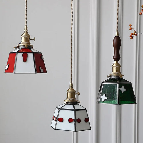 Nordic vintage handheld lamp with coloured glass and copper - vue 7 sur 29