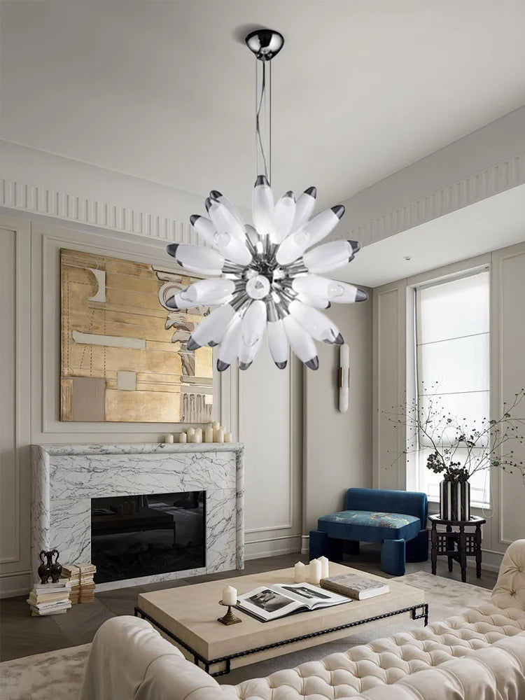 lustre à led design avec abat-jour en verre élégante finition brillante - vue 5 sur 12