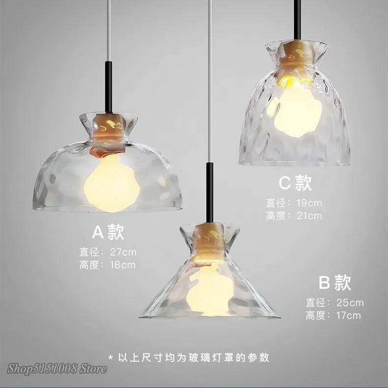 lampe suspension led japonaise bois verre décor luminaire - vue 7 sur 9