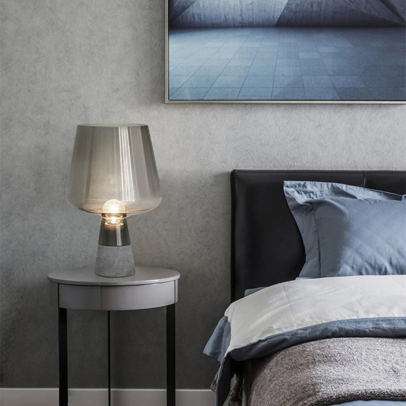lampe de table moderne en ciment et verre décoration nordique - vue 3 sur 6