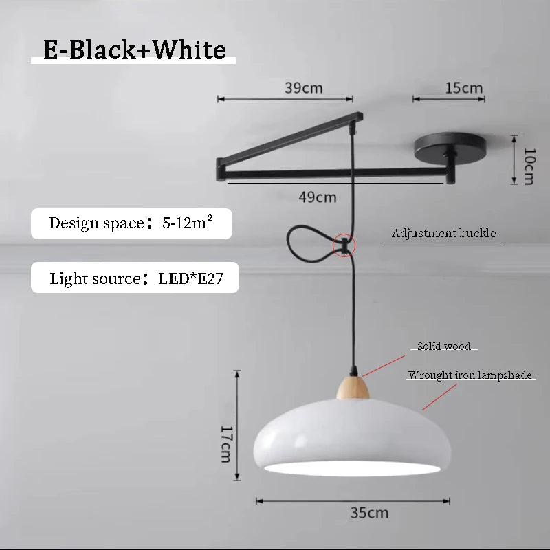 Lustres à bascule de Table à manger modernes LED peuvent être déplacés lampes à long poteau nordique Simple télescopique pliant lustre à bras Long - vue 15 sur 22
