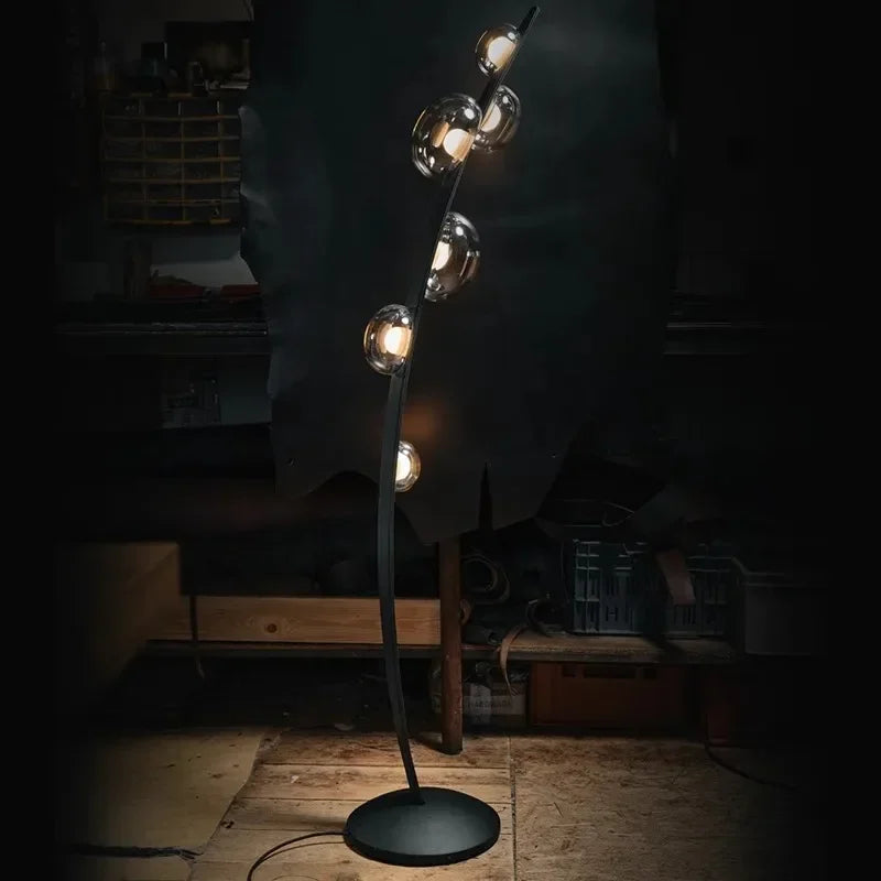 lampadaire design en cuir italien avec boule en verre - vue 5 sur 8