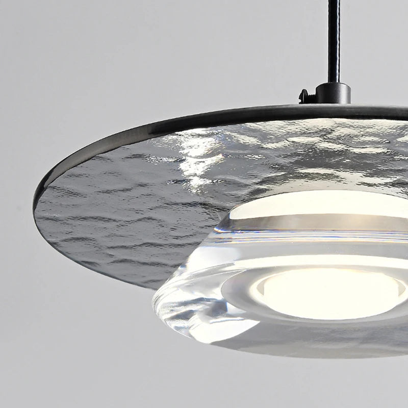 suspension led en verre et cuivre design moderne avec cordon réglable - vue 6 sur 9