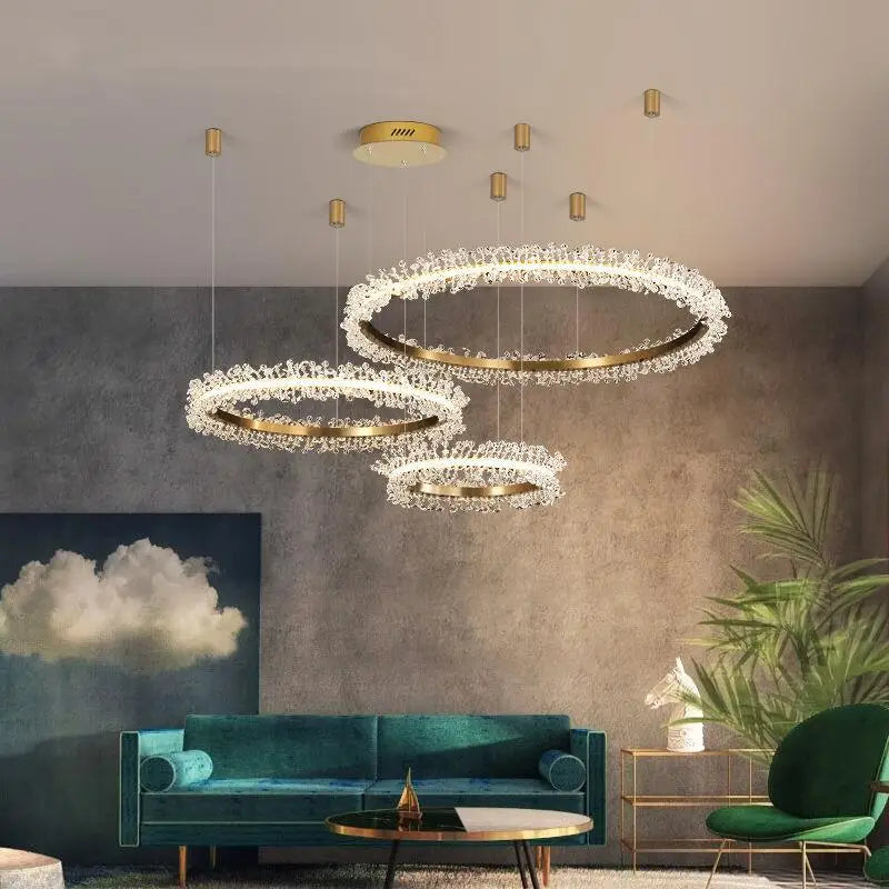 lustre en cristal avec anneau doré pour éclairage intérieur - vue 3 sur 25