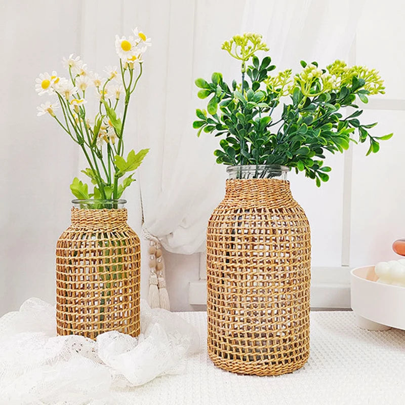 vase en rotin tissé pour fleurs séchées décoration rétro - vue 4 sur 8