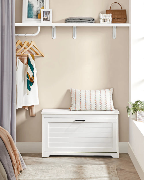 VASAGLE Shoe Bench, Entrance Shoe Box with Folding Door, Adjustable Interior Divider, with Cut-out Side Handles, 80 x 30 x 46 cm - vue 4 sur 7