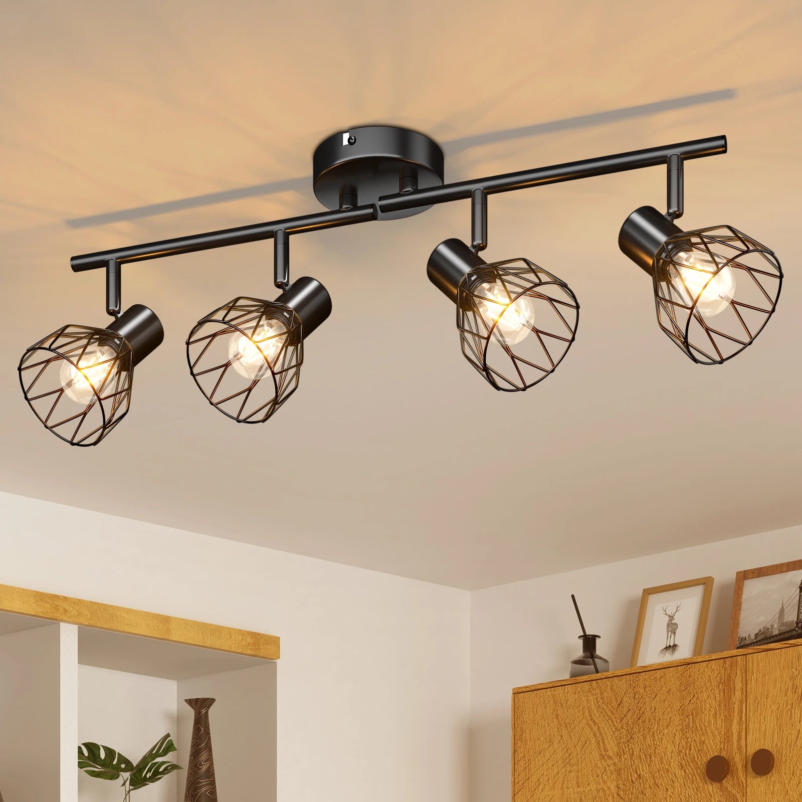 Plafonnier LED 4 voies rotatif - Lumières noires/blanches - Luminaires de plafond - Cage métallique pour plafond E14 - Spot de plafond
